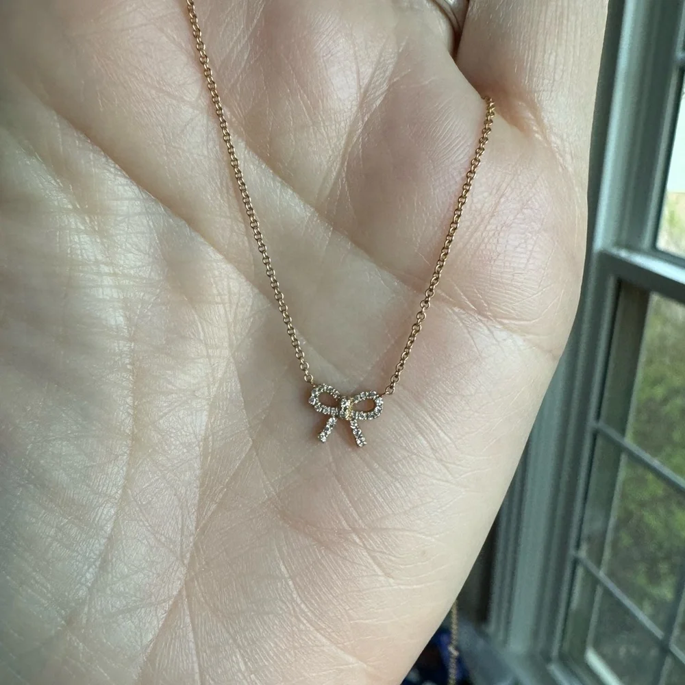 14k Yellow Gold and Diamond Bow Necklace